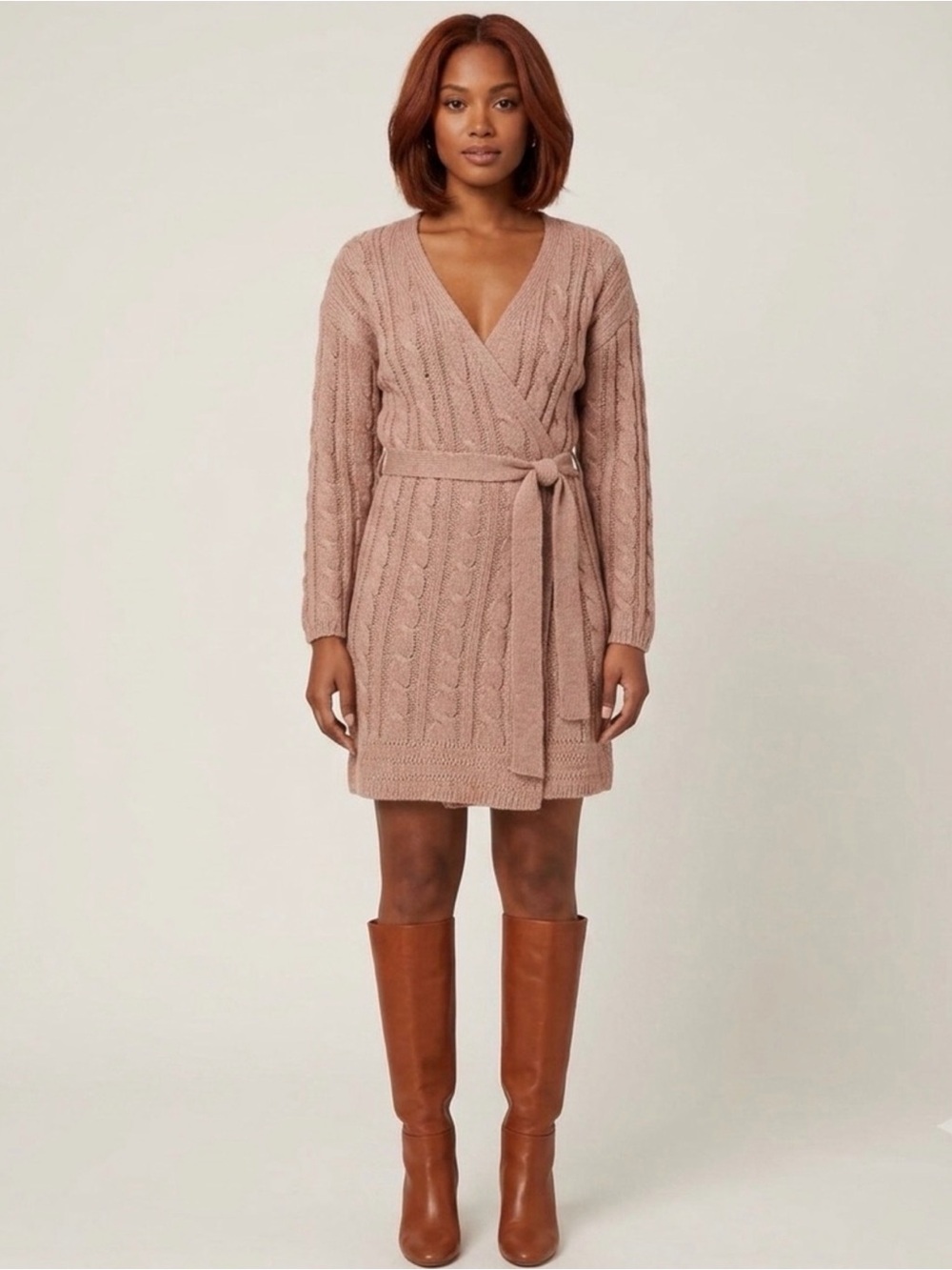 Tularosa NWT Clyde Rose Soft Open Cable Knit Mid Wrap Sweater Dress/Cardigan S